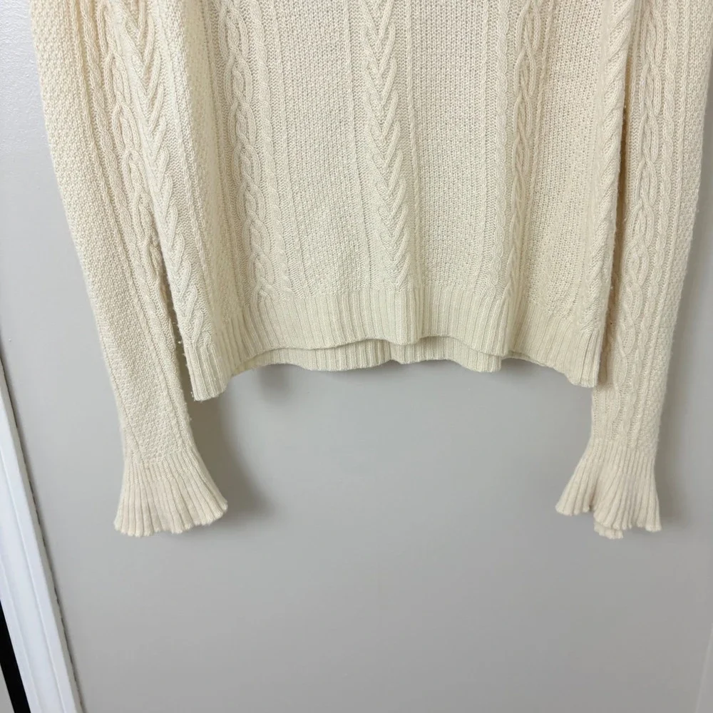 J. Crew Wool Sweater Fisherman Ivory Cable Knit Womens Size S Classic‎ Minimal